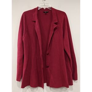 Eileen Fisher Woman Raspberry Silk Cotton  Two Button Closure Long Blazer 1X